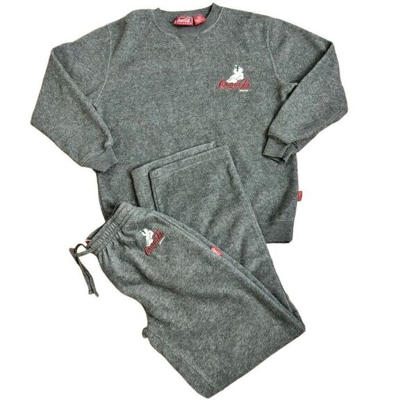 Coca Cola Polar Bear Gray Fleece Sweatshirt & Pants Lounge Set Size Small - Picture 1 of 10